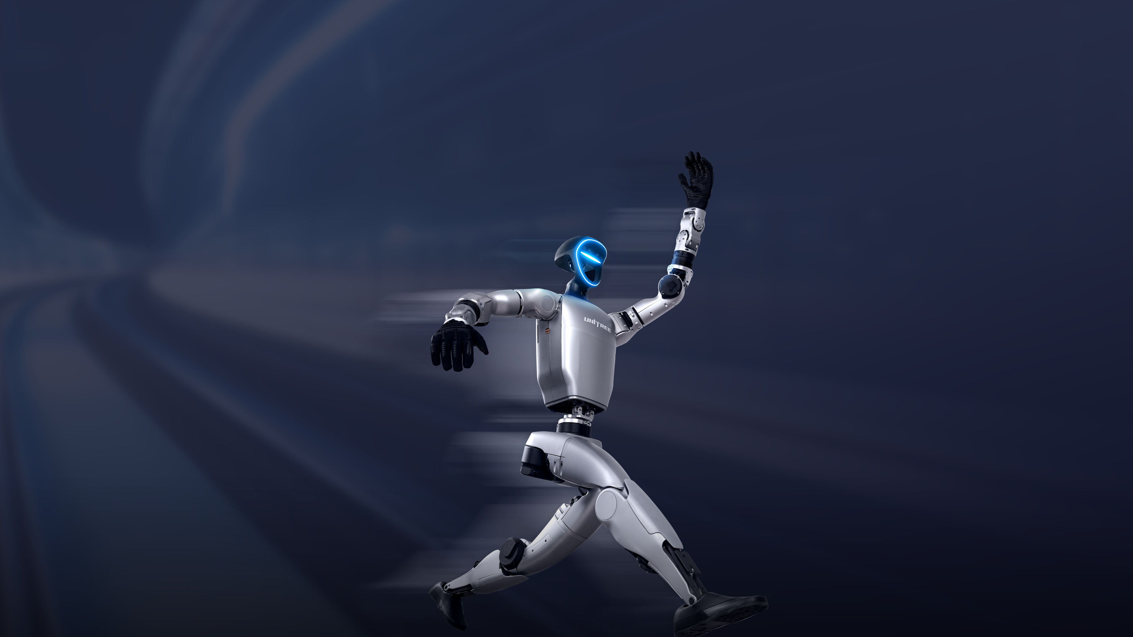 Unitree G1 robot with custom branding at an event